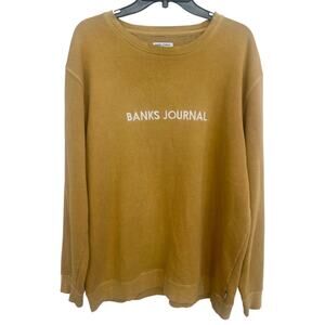 Banks Journal Organic Cotton Terry Embroidered Sweatshirt Sz L Mustard Yellow